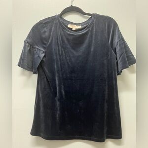 Navy crushed velvet top with bell sleeves